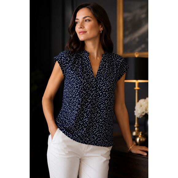 Ann Taylor Tops - Ann Taylor Factory Navy Floral Print Blouse – Size Medium
